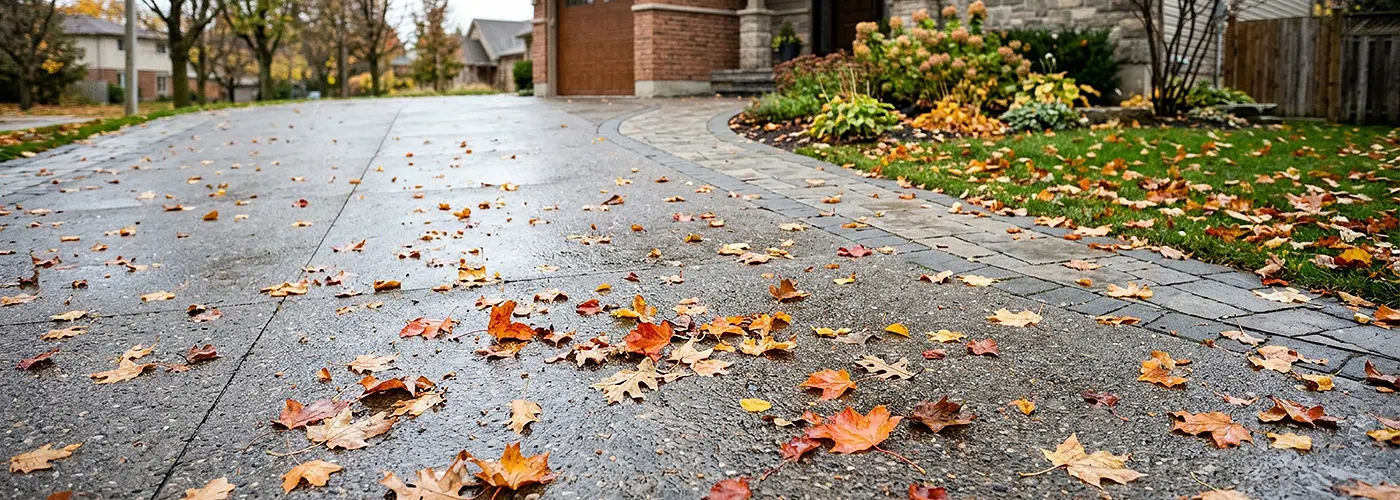 How to prevent leaf tannin stains on driveways and walkways before winter