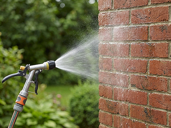 Apply a soft wash solution at low pressure